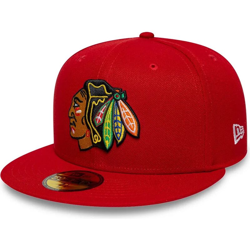 cappello-piatto-rosso-aderente-59fifty-basic-dei-chicago-blackhawks-nhl-di-new-era
