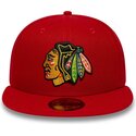 cappello-piatto-rosso-aderente-59fifty-basic-dei-chicago-blackhawks-nhl-di-new-era