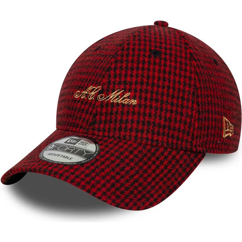 cappello-curvo-rosso-cinghia-regolabile-9forty-houndstooth-dei-ac-milan-serie-a-di-new-era