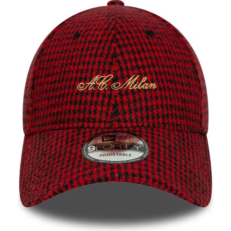 cappello-curvo-rosso-cinghia-regolabile-9forty-houndstooth-dei-ac-milan-serie-a-di-new-era