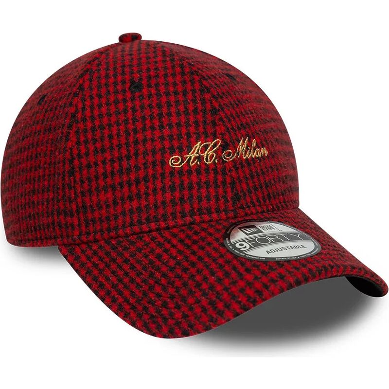 cappello-curvo-rosso-cinghia-regolabile-9forty-houndstooth-dei-ac-milan-serie-a-di-new-era