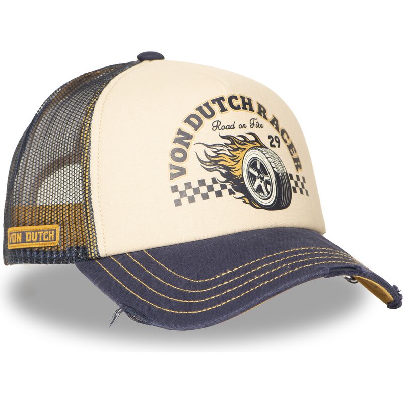 cappellino-trucker-beige-e-blu-marino-crew32-di-von-dutch cappellino-trucker-beige-e-blu-marino-crew32-di-von-dutch