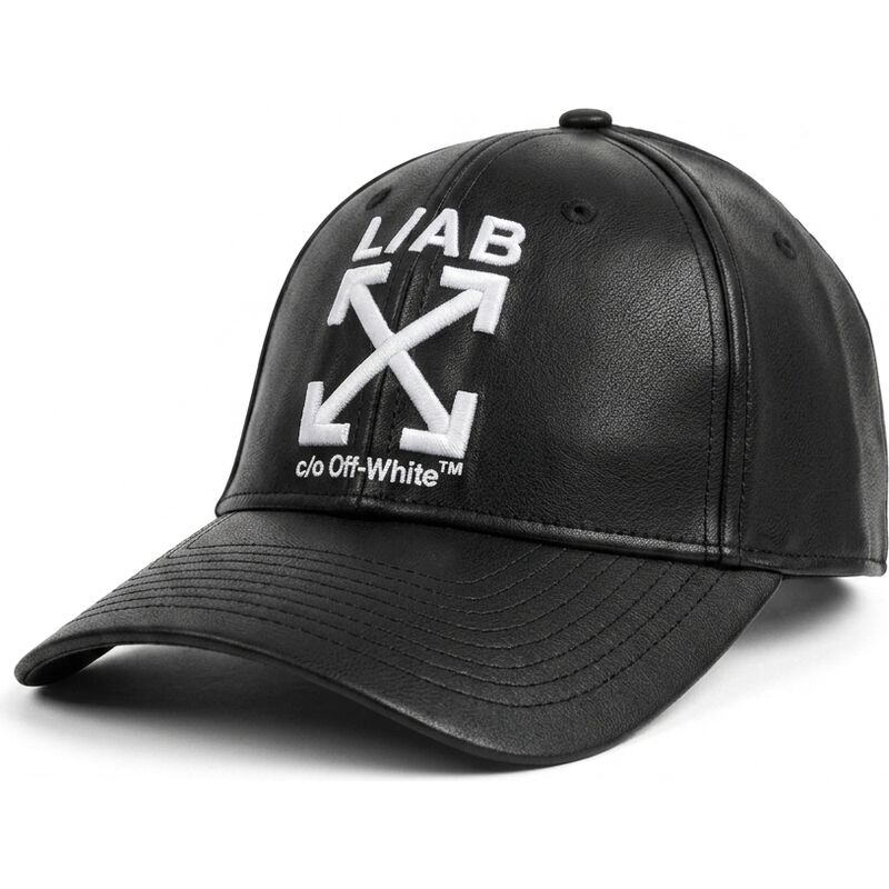 cappello-curvo-nero-cinghia-regolabile-clamp-arrows-pu-leather-di-l-ab-c-o-off-white