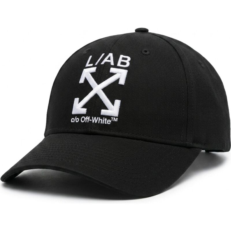 cappello-curvo-nero-cinghia-regolabile-clamp-arrows-twill-di-l-ab-c-o-off-white cappello-curvo-nero-cinghia-regolabile-clamp-arrows-twill-di-l-ab-c-o-off-white