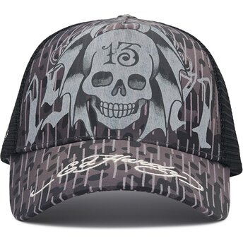 Cappello curvo nero snapback 13 Skull di Ed Hardy