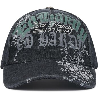 Cappello curvo nero cinghia regolabile Distressed Floral Gothic di Ed Hardy