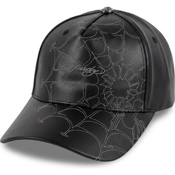 Cappello curvo nero cinghia regolabile Spiderweb PU Leather di Ed Hardy