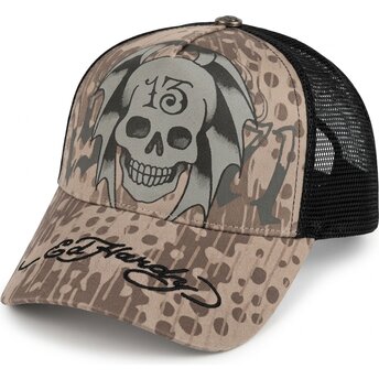 Cappello curvo grigio snapback 13 Skull di Ed Hardy