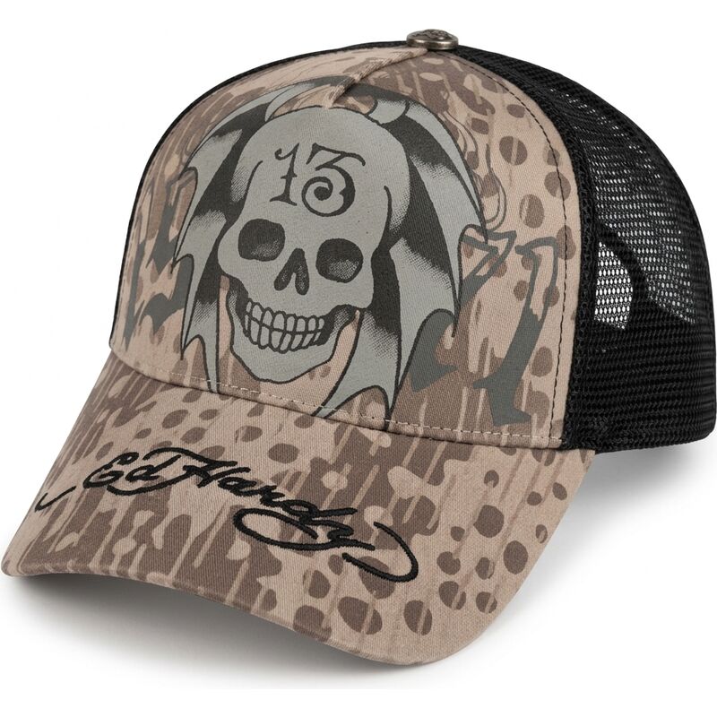 cappello-curvo-grigio-snapback-13-skull-di-ed-hardy