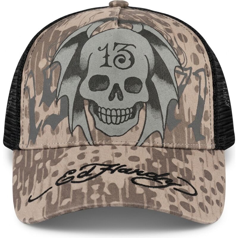 cappello-curvo-grigio-snapback-13-skull-di-ed-hardy