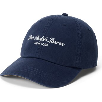 Cappello curvo blu marino cinghia regolabile Woven Script di Polo Ralph Lauren
