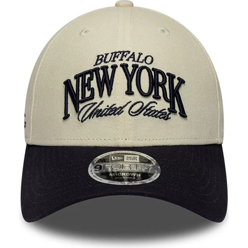 cappello-curvo-beige-cinghia-regolabile-9forty-m-crown-wordmark-dei-buffalo-new-york-di-new-era