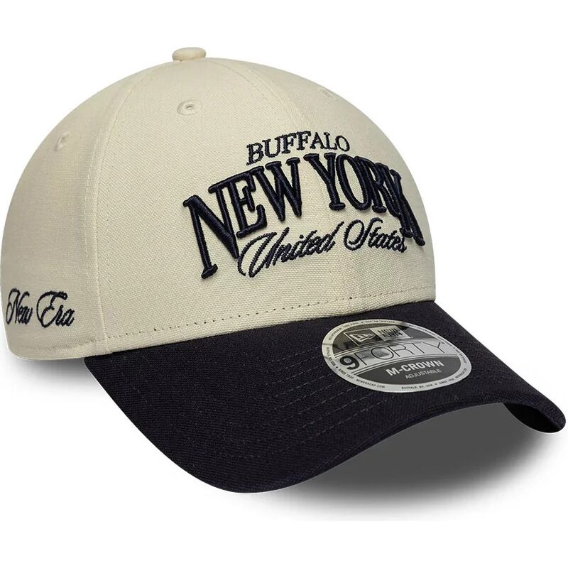 cappello-curvo-beige-cinghia-regolabile-9forty-m-crown-wordmark-dei-buffalo-new-york-di-new-era