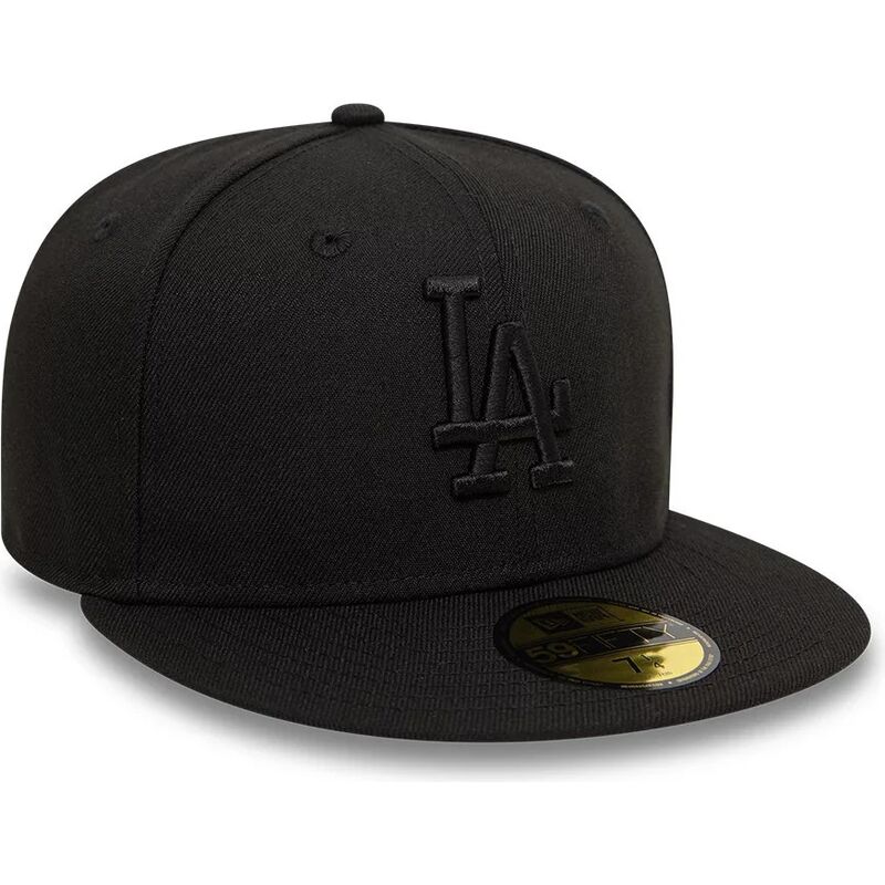 cappello-piatto-nero-chiuso-con-logo-nero-59fifty-league-essential-dei-los-angeles-dodgers-mlb-di-new-era
