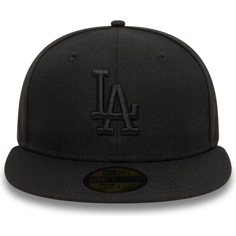 cappello-piatto-nero-chiuso-con-logo-nero-59fifty-league-essential-dei-los-angeles-dodgers-mlb-di-new-era