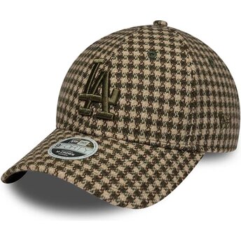 Cappello curvo verde cinghia regolabile 9FORTY M-Crown Houndstooth dei Los Angeles Dodgers MLB di New Era