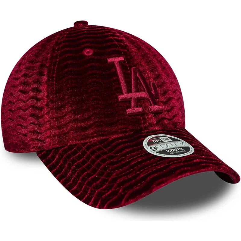 cappello-curvo-rosso-cinghia-regolabile-9forty-velour-dei-los-angeles-dodgers-mlb-di-new-era