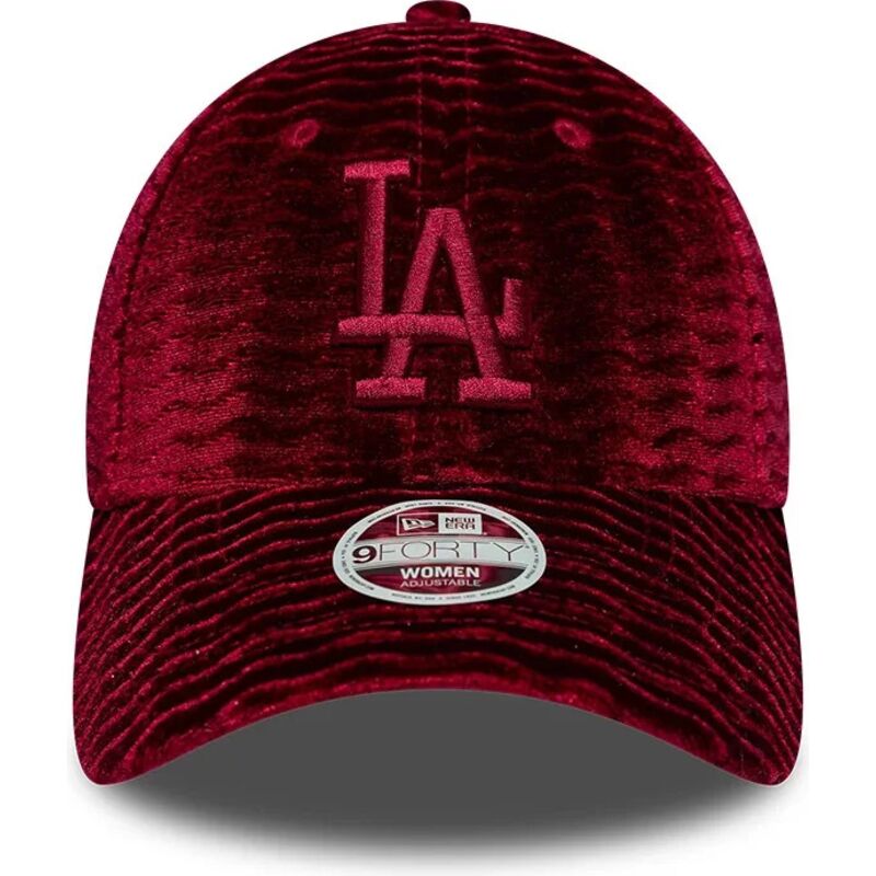 cappello-curvo-rosso-cinghia-regolabile-9forty-velour-dei-los-angeles-dodgers-mlb-di-new-era