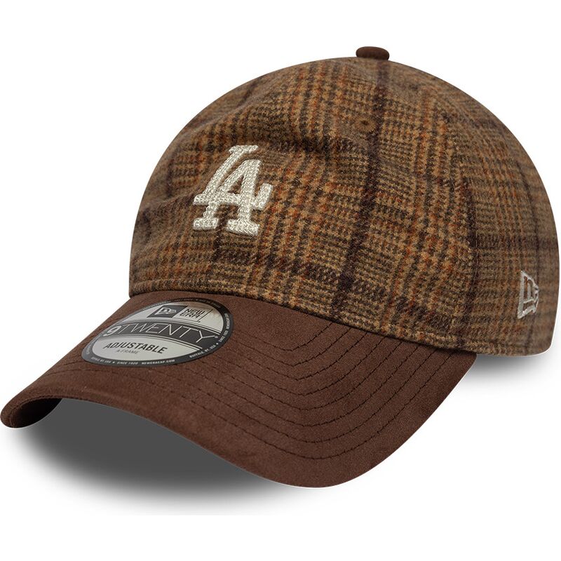 cappello-curvo-marrone-cinghia-regolabile-9twenty-mix-check-dei-los-angeles-dodgers-mlb-di-new-era