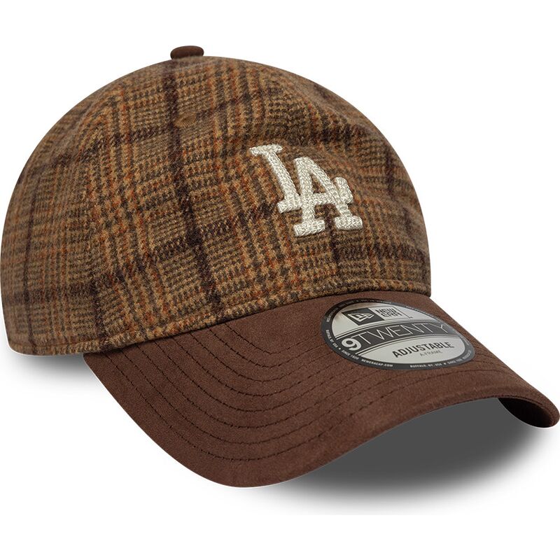 cappello-curvo-marrone-cinghia-regolabile-9twenty-mix-check-dei-los-angeles-dodgers-mlb-di-new-era