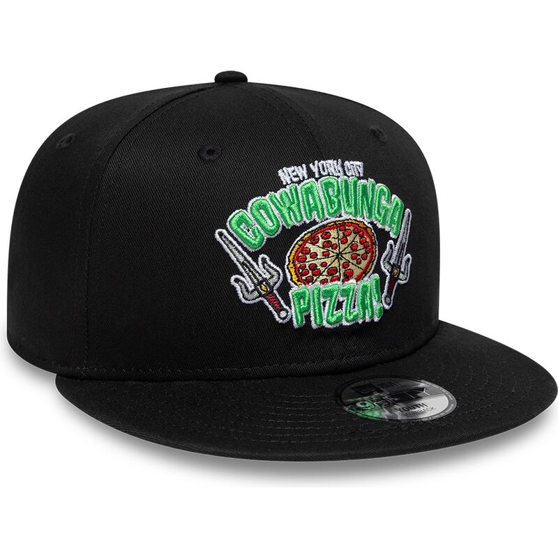 cappello-piatto-nero-snapback-per-bambino-9fifty-cowabunga-pizza-dei-tortugas-ninja-di-new-era