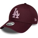 cappello-curvo-rosso-cinghia-regolabile-rosa-9forty-metallic-dei-los-angeles-dodgers-mlb-di-new-era