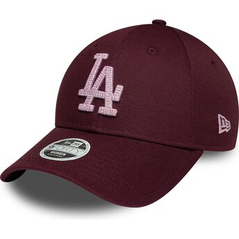 Cappello curvo rosso cinghia regolabile rosa 9FORTY Metallic dei Los Angeles Dodgers MLB di New Era