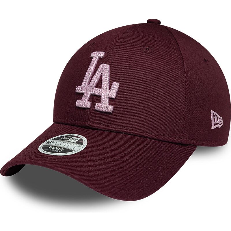cappello-curvo-rosso-cinghia-regolabile-rosa-9forty-metallic-dei-los-angeles-dodgers-mlb-di-new-era