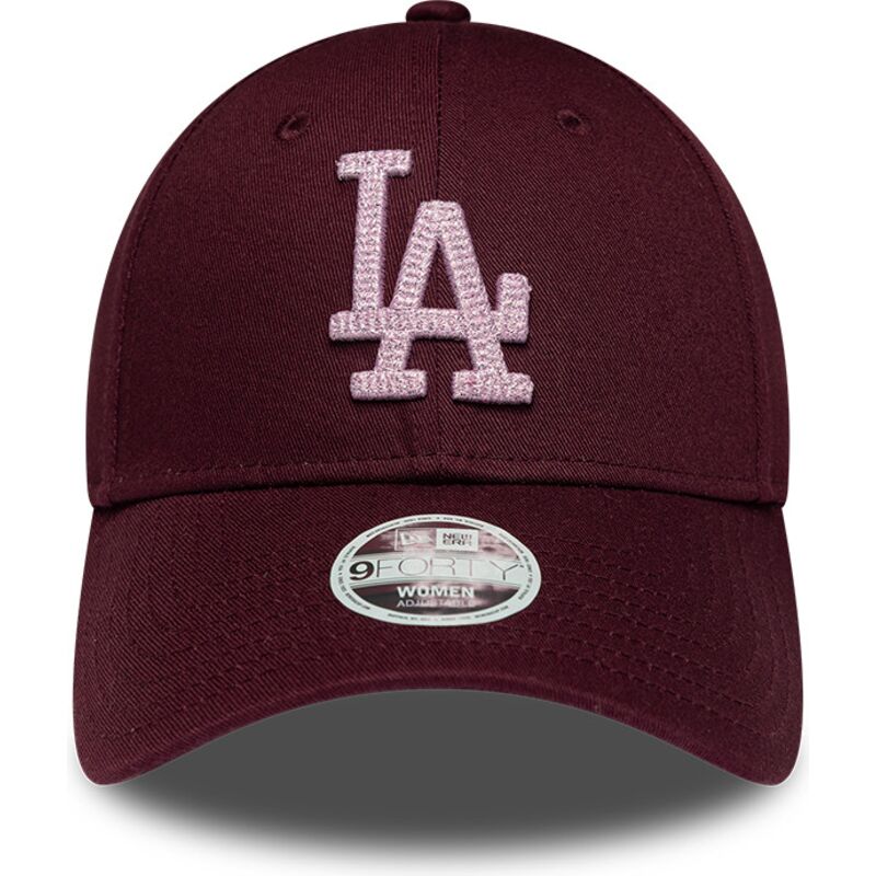 cappello-curvo-rosso-cinghia-regolabile-rosa-9forty-metallic-dei-los-angeles-dodgers-mlb-di-new-era