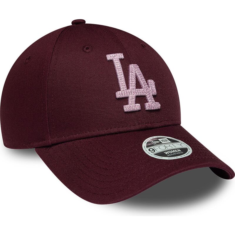 cappello-curvo-rosso-cinghia-regolabile-rosa-9forty-metallic-dei-los-angeles-dodgers-mlb-di-new-era