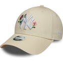cappello-curvo-beige-snapback-9forty-rose-sequin-dei-new-york-yankees-mlb-di-new-era
