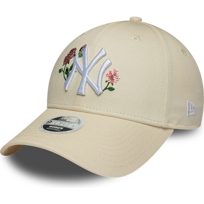 cappello-curvo-beige-snapback-9forty-rose-sequin-dei-new-york-yankees-mlb-di-new-era