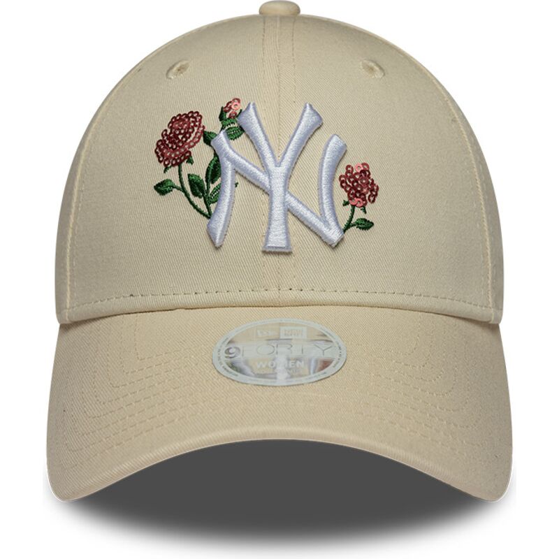 cappello-curvo-beige-snapback-9forty-rose-sequin-dei-new-york-yankees-mlb-di-new-era