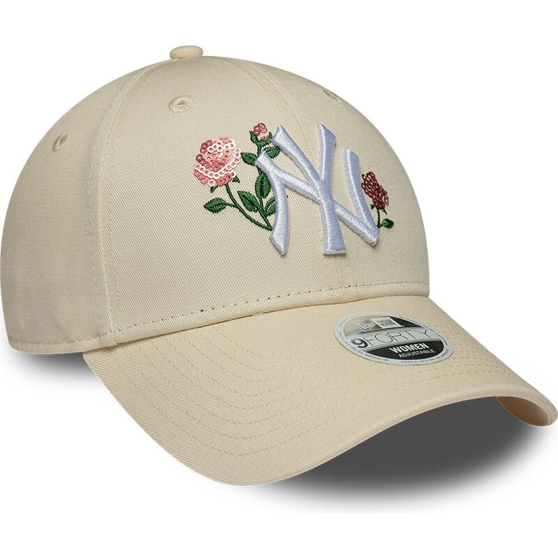 cappello-curvo-beige-snapback-9forty-rose-sequin-dei-new-york-yankees-mlb-di-new-era