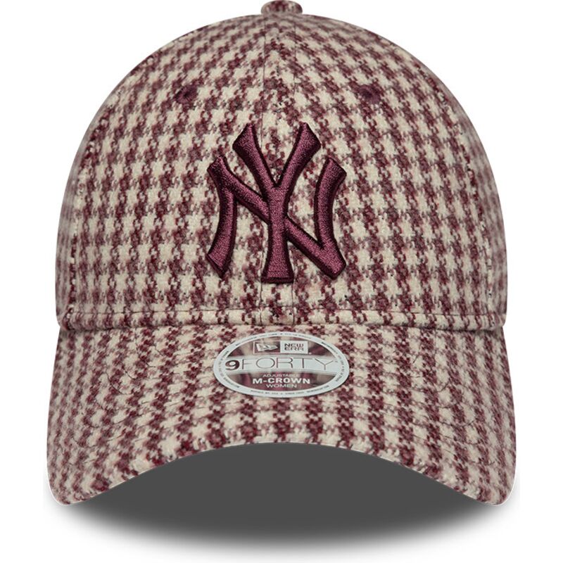 cappello-curvo-rosso-cinghia-regolabile-9forty-m-crown-houndstooth-dei-new-york-yankees-mlb-di-new-era