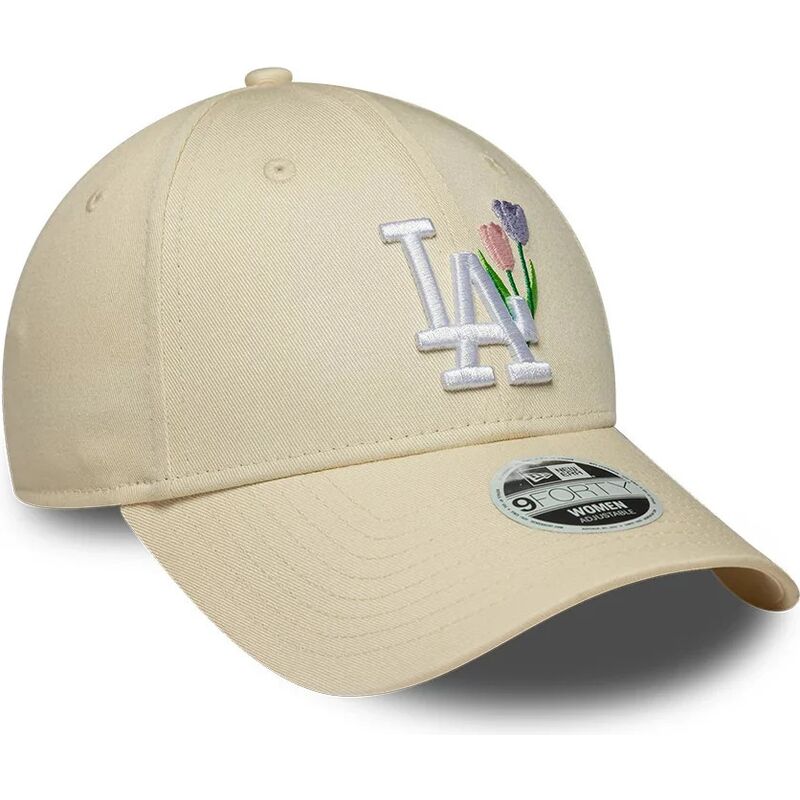 cappello-curvo-beige-cinghia-regolabile-9forty-flower-icon-dei-los-angeles-dodgers-mlb-di-new-era