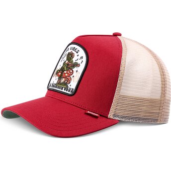 Cappello curvo rosso snapback HFT Do Nothing Club Weird Vibes Frog di Djinns