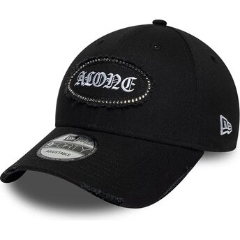 Cappello curvo nero cinghia regolabile 9FORTY Gem Patch Distress Alone di New Era