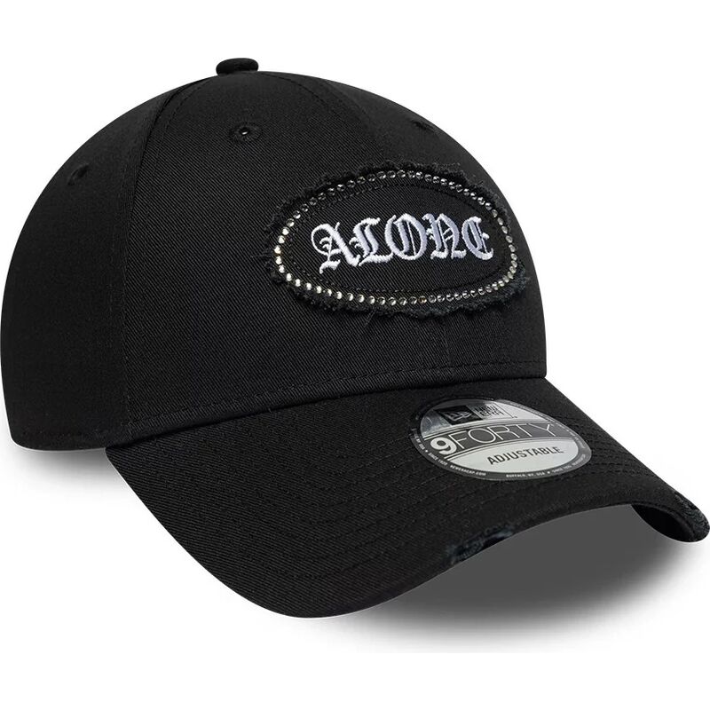 cappello-curvo-nero-cinghia-regolabile-9forty-gem-patch-distress-alone-di-new-era cappello-curvo-nero-cinghia-regolabile-9forty-gem-patch-distress-alone-di-new-era