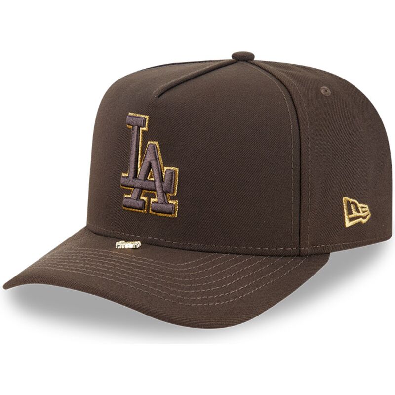 cappello-curvo-marrone-snapback-9fifty-a-frame-precurved-visor-pin-dei-los-angeles-dodgers-mlb-di-new-era