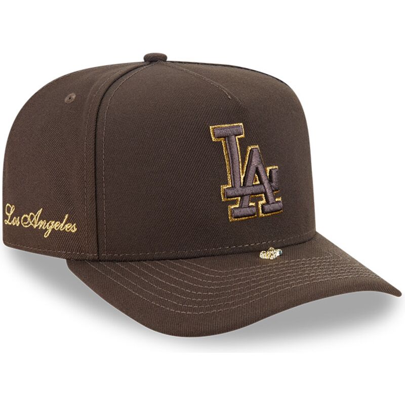 cappello-curvo-marrone-snapback-9fifty-a-frame-precurved-visor-pin-dei-los-angeles-dodgers-mlb-di-new-era