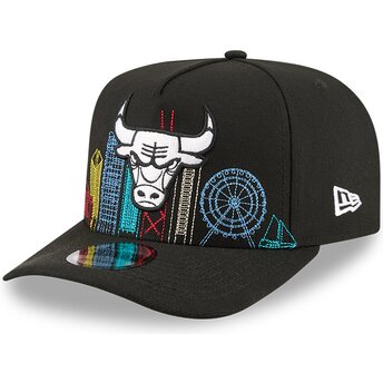 Cappello curvo nero snapback 9FIFTY A Frame Precurved Skyline dei Chicago Bulls NBA di New Era