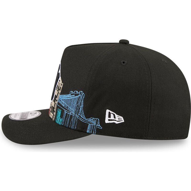 cappello-curvo-nero-snapback-9fifty-a-frame-precurved-skyline-dei-new-york-yankees-mlb-di-new-era