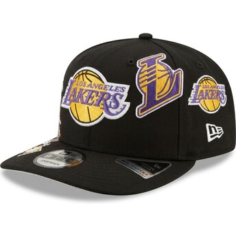Cappello curvo nero snapback 9FIFTY A Frame Precurved Multi Patch dei Los Angeles Lakers NBA di New Era
