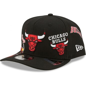 Cappello curvo nero snapback 9FIFTY A Frame Precurved Multi Patch dei Chicago Bulls NBA di New Era