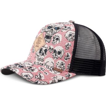 Cappello curvo rosa snapback HFT Crasy Sofa Skull di Djinns