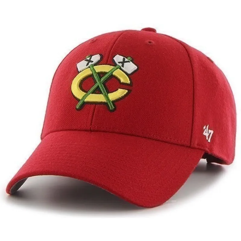cappelli-curva-rosso-cinghia-regolabile-dei-chicago-blackhawks-nhl-di-47-brand