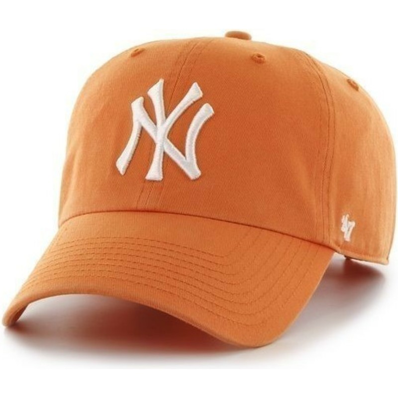 cappellino-visiera-curva-arancione-con-logo-frontale-grande-di-mlb-new-york-yankees-di-47-brand