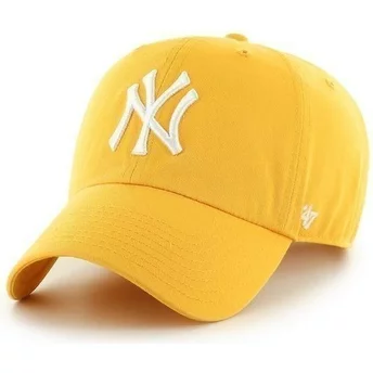 Cappellino visiera curva giallo con logo frontale grande di MLB New York Yankees di 47 Brand