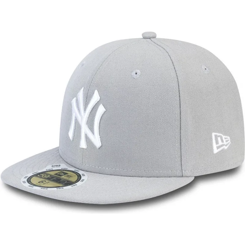 cappello-piatto-grigio-chiuso-con-logo-bianco-per-bambino-59fifty-essential-dei-new-york-yankees-mlb-di-new-era